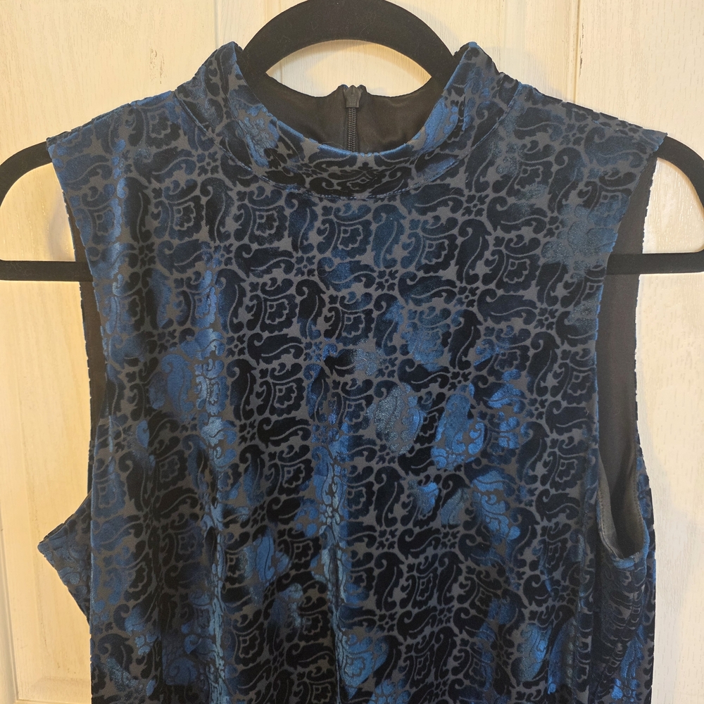 Chico's Elegant Blue and Black Velvet Midi Dress
